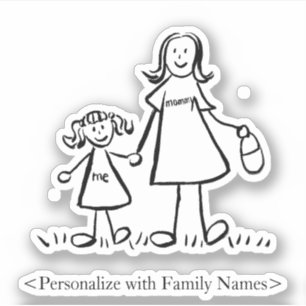 Pegatina Mamá, Chica Personalizado, mamá y sus hijas Pega