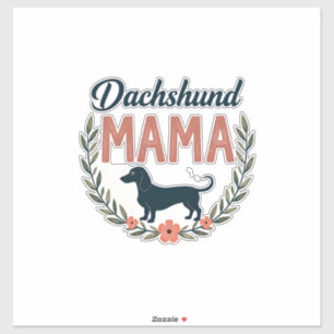 Pegatina Mamá Dachshund Vintage Diseño Vectorial Floral Ama