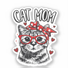 Pegatina Mamá de gato divertida con gafas y bandana Gato li