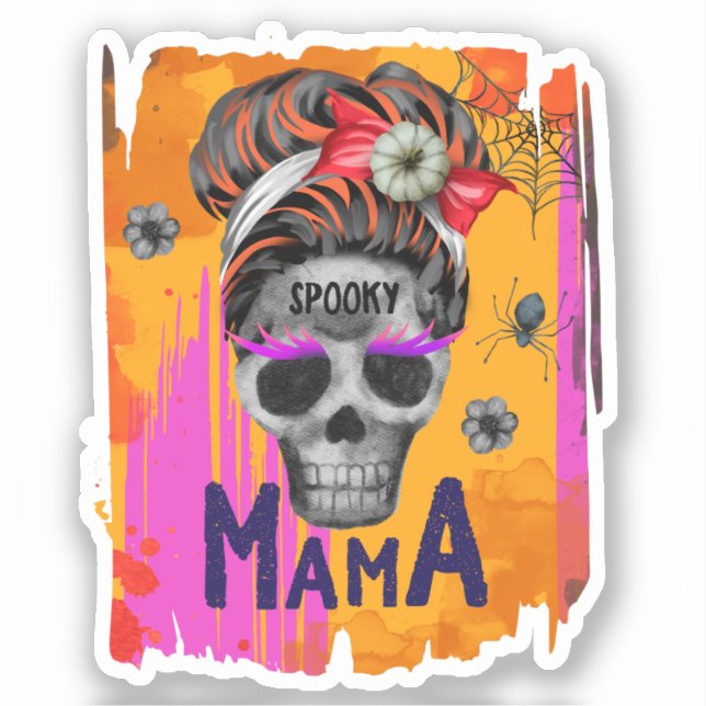 Pegatina Mamá fantasmal - Messy Bun Skull (Anverso)