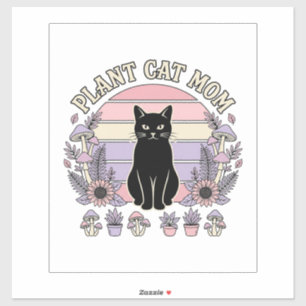 Pegatina Mamá Gato Planta Gato Plantas Cottagecore Vintage 