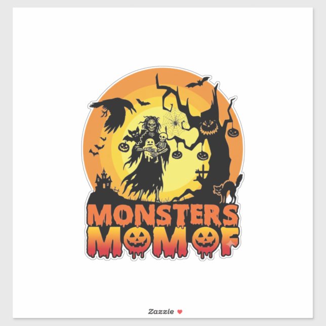 Pegatina Mamá Monstruos Halloween Monstruo Fantasma Esquele (Hoja)