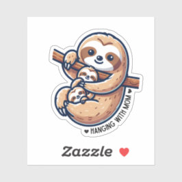 Pegatina Mamá perezoso con bebés