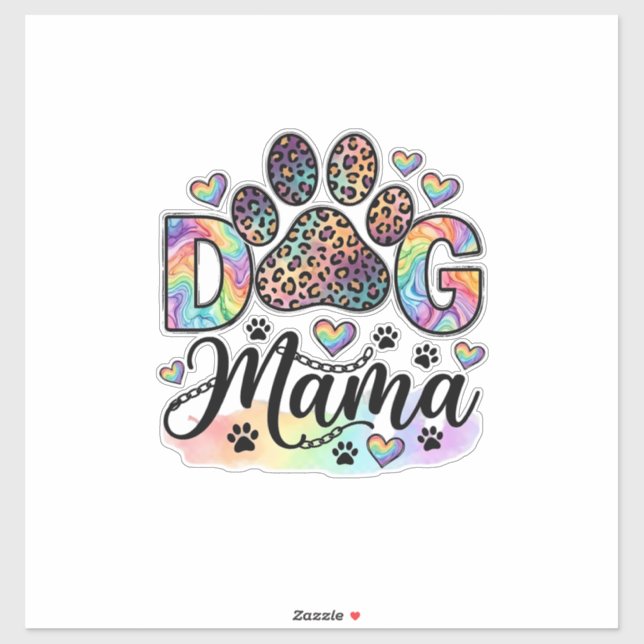 Pegatina Mama Perro Pata Leopardo Arcoíris Acuarela Corazon (Hoja)