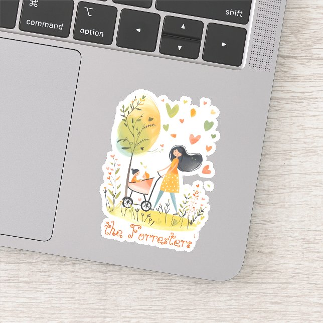 Pegatina Mamá y gemelos en Stroller (Detalle)