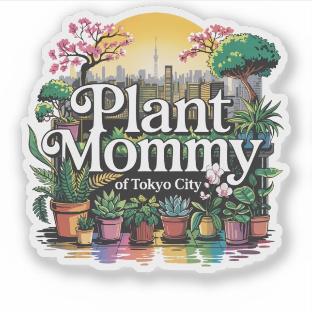 Pegatina Mami de planta en la ciudad de Tokio, Japón (Anverso)