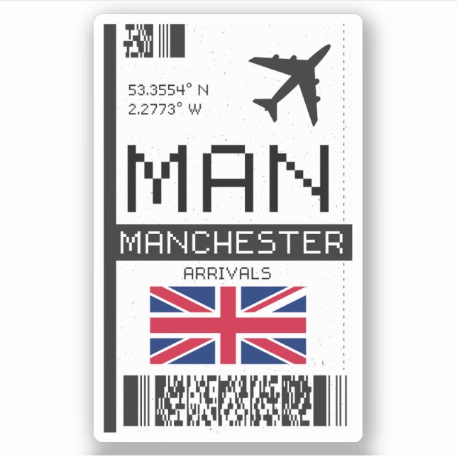 Pegatina MAN Manchester, tarjeta de embarque del aeropuerto (Anverso)