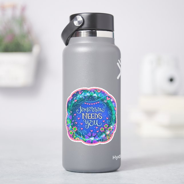 Pegatina Mañana Te Necesita Inspirar Floral Inespiritiva (hidrofrasco)