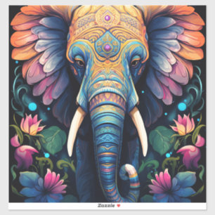 Pegatina Mandala de Elefante de Floración Nocturna