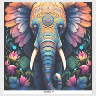 Pegatina Mandala de Elefante de Floración Nocturna