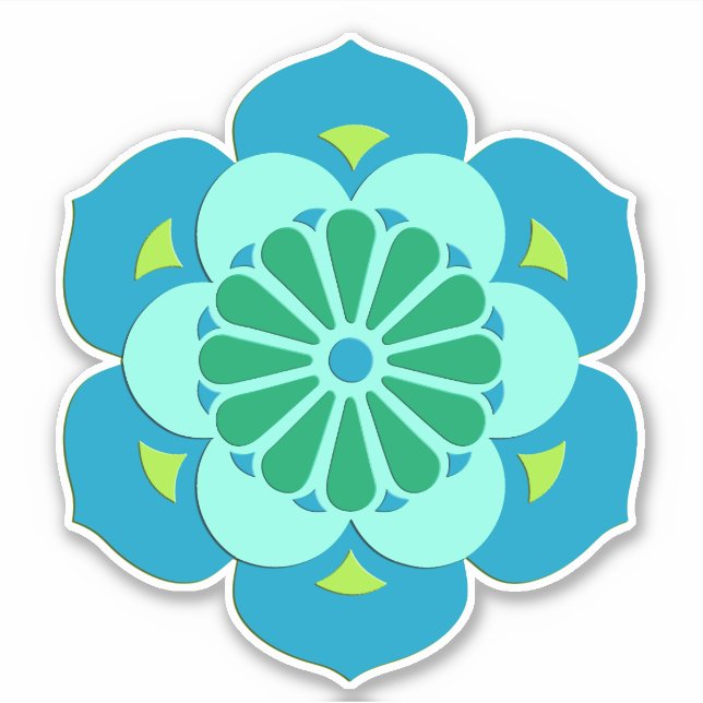Pegatina Mandala de flores Lotus, azul cielo y agua ligera (Anverso)