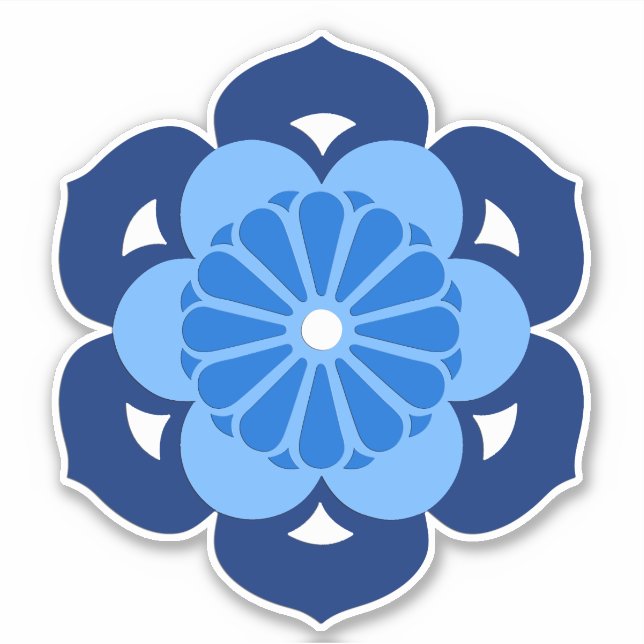Pegatina Mandala de flores Lotus, índigo y azul claro (Anverso)