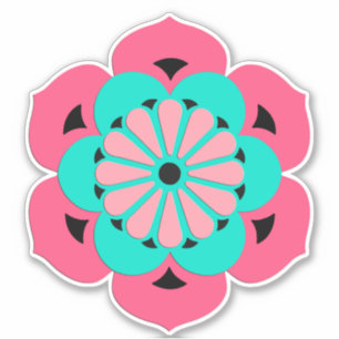 Pegatina Mandala de la flor de Lotus, rosa coralino y