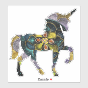 Pegatina Mandala de oro negro y arte unicornio
