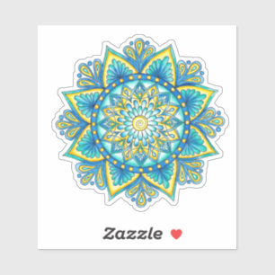 Pegatina Mandala floral azul turquesa amarillo
