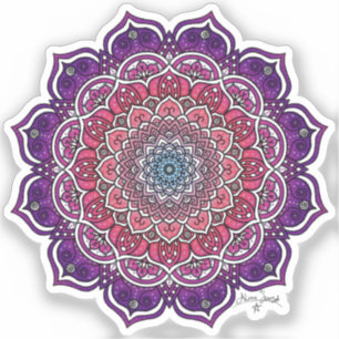 Pegatina Mandala floral morado-rosada