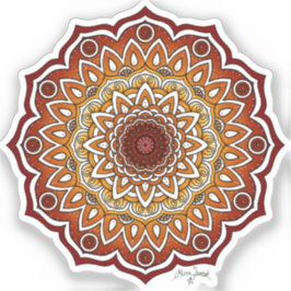 Pegatina Mandala naranja y marrón espiral y floral