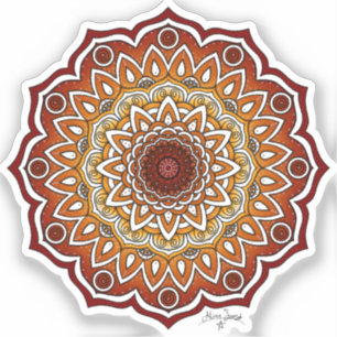 Pegatina Mandala naranja y marrón espiral y floral