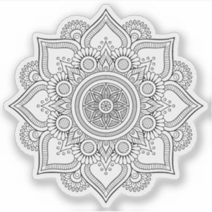 Pegatina Mandala Retro dibujado a mano en flor blanca y neg