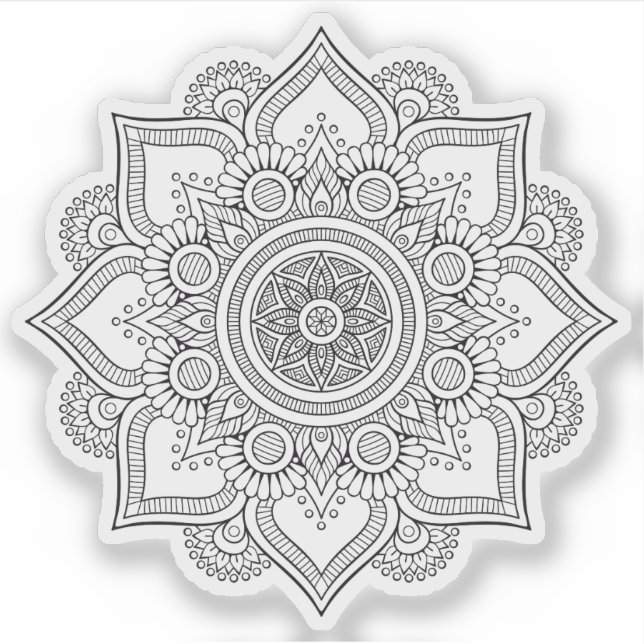 Pegatina Mandala Retro dibujado a mano en flor blanca y neg (Anverso)