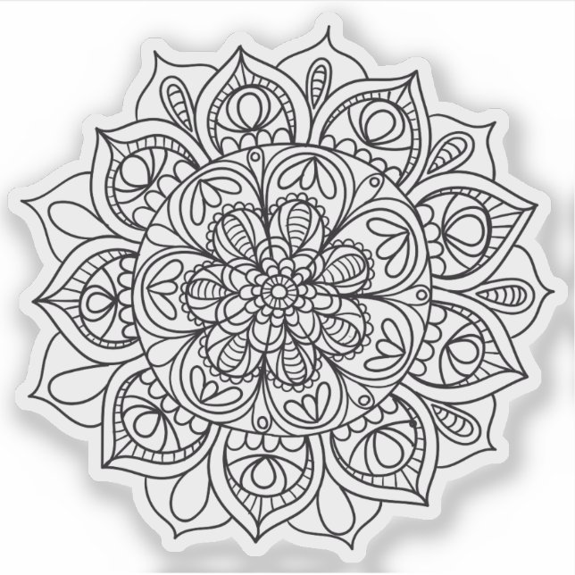 Pegatina Mandala Retro dibujado a mano en flor blanca y neg (Anverso)