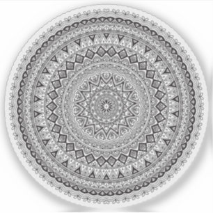 Pegatina Mandalá Retro dibujado a mano flor en blanco y neg