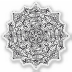 Pegatina Mandalá Retro dibujado a mano flor en blanco y neg