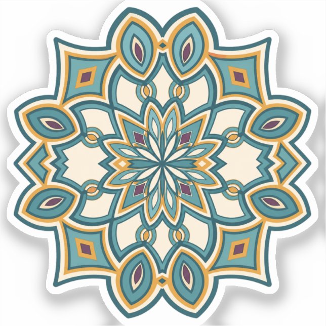 Pegatina Mandalas de Flor Azul Verde (Anverso)