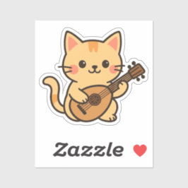 Pegatina Mandolin Cat Art Design