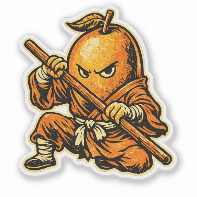 Pegatina Mango Monk — Guerrero Shaolin de Frutas Tropicales (Anverso)