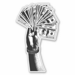 Pegatina Mano de los hombres Holding 100 dólares Bills dine