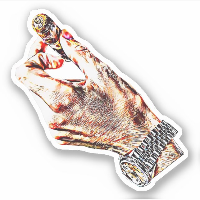 Pegatina mano de los hombres sujetando pintura de arte digi (Anverso)