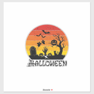 Pegatina Mano de Zombie de Halloween Lápida Árbol Gato Negr