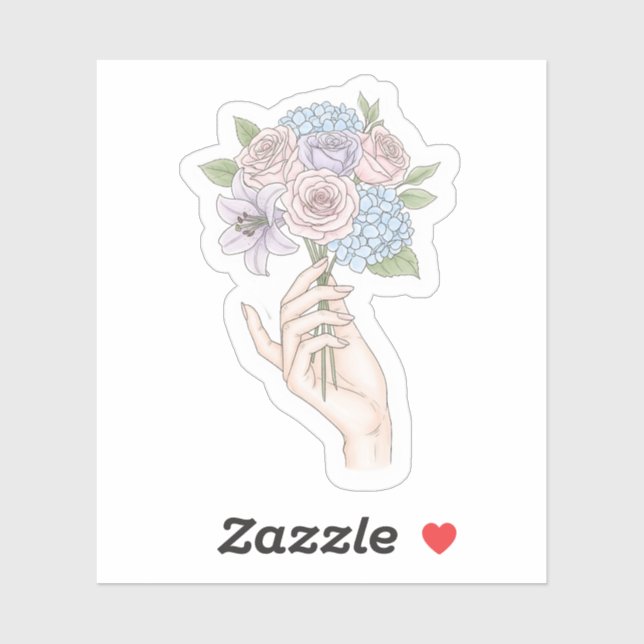 Pegatina Mano sosteniendo ramo de flores pastel Sticker ret (Hoja)