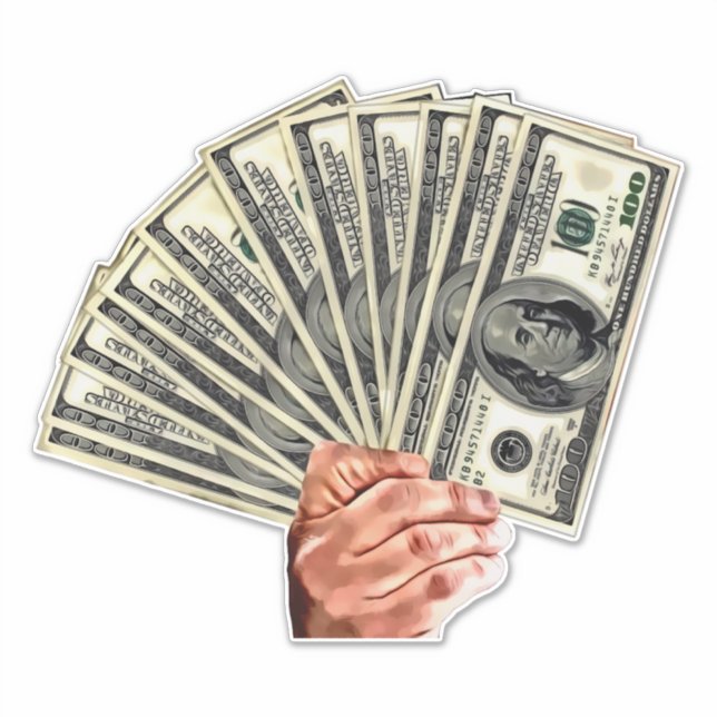 Pegatina mano sujetando billetes de cien dólares arte monet (Anverso)