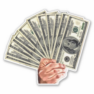 Pegatina mano sujetando billetes de cien dólares arte monet