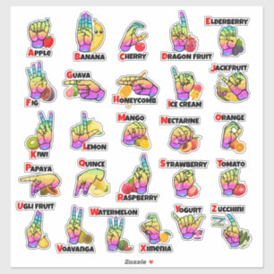 Pegatina Manos y Cosecha: Aprende ASL con Frutas