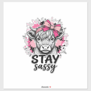 Pegatina Mantén Sassy Rosa Vaca Highland Vintage Grabado Sh