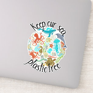 Pegatina Mantenga Nuestra Ballena Tortuga Libre de Plástico