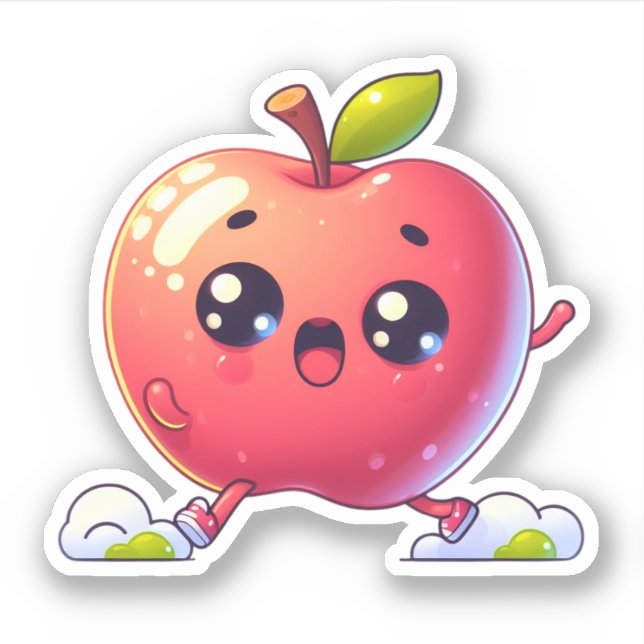 Pegatina manzana kawaii bailando (Anverso)