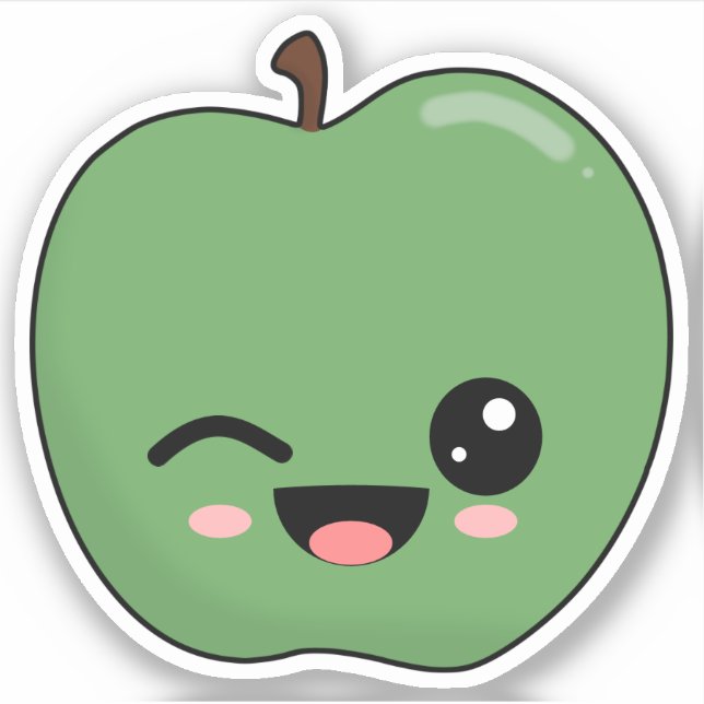 Pegatina Manzana Verde Feliz Guiñando (Anverso)