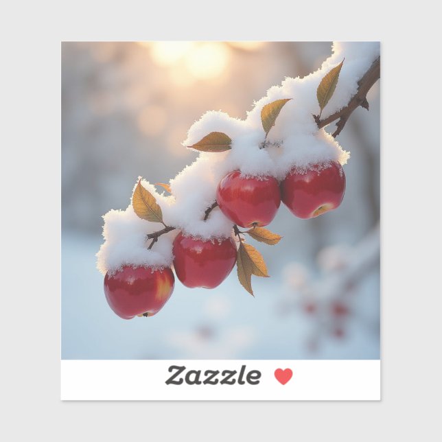 Pegatina Manzanas rojas deliciosas en la nieve (Hoja)