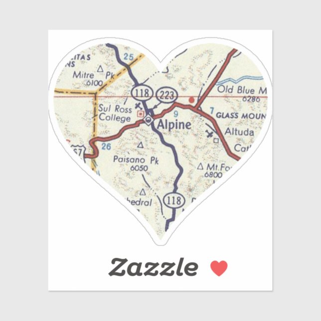 Pegatina Mapa alpino de Texas de los años 50 (Hoja)