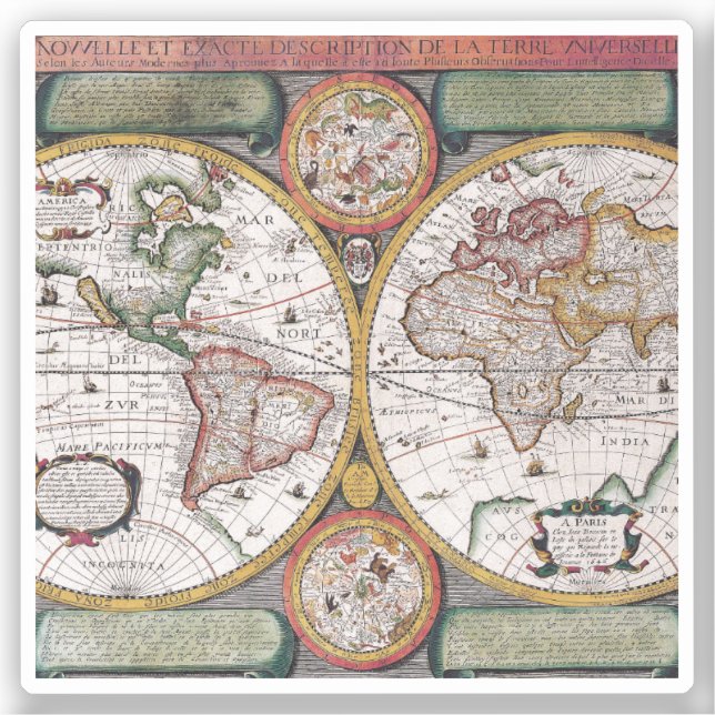Pegatina Mapa antiguo antiguo inspirado (12) (Anverso)