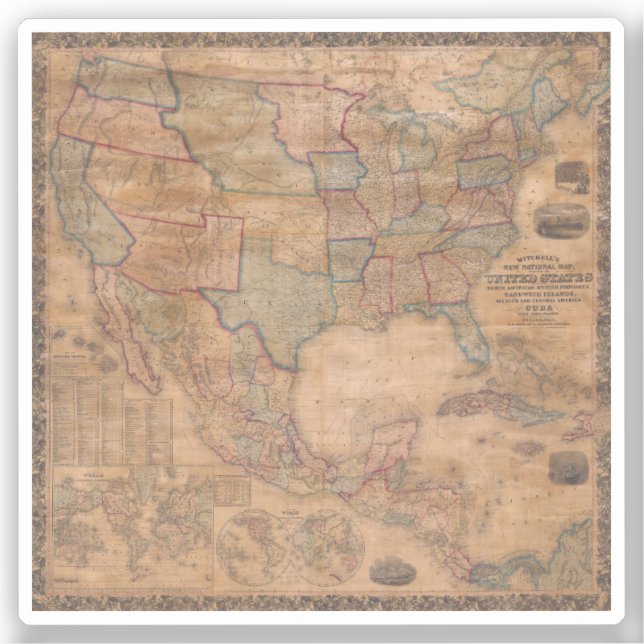 Pegatina Mapa antiguo antiguo inspirado (13) (Anverso)