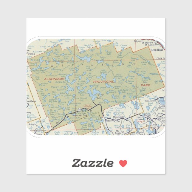 Pegatina Mapa Antiguo del Parque Algonquin (Hoja)