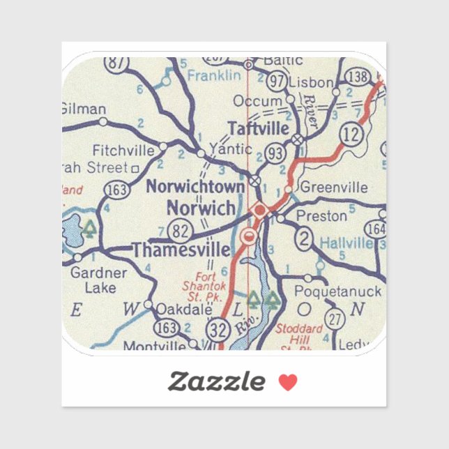 Pegatina Mapa clásico de Norwich CT (Hoja)