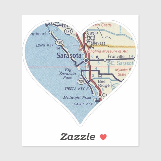 Pegatina Mapa clásico de Sarasota Florida (Hoja)