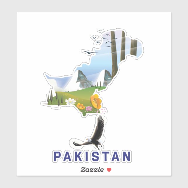 Pegatina Mapa de afiches de viajes de Pakistán (Hoja)
