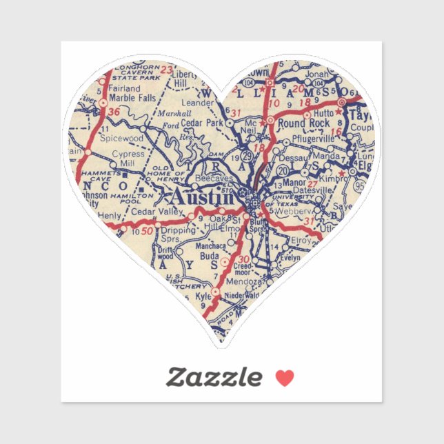 Pegatina Mapa de Austin Texas 1941 (Hoja)